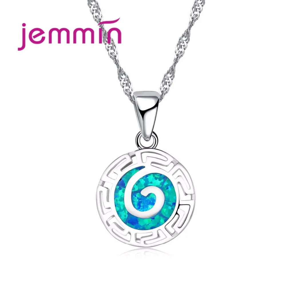 

Jemmin Wholesale Women Blue Fire Opal Necklace For Party Accessory Hollow Out Sterling Silver Vintage Statement Necklace Jewelry