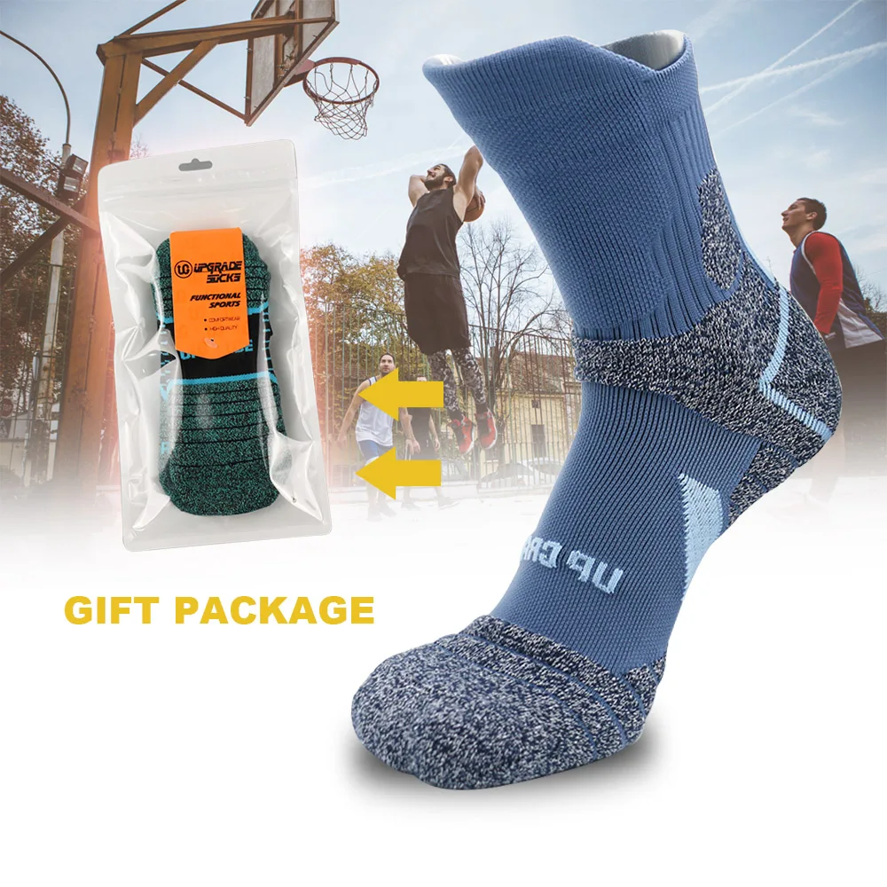UP GRADE Knee-High Sport Sock 1pair/Lot Basketball Cycling Climbing Hiking Sock Breathable Warm Winter Gift Package Sock Outdoor