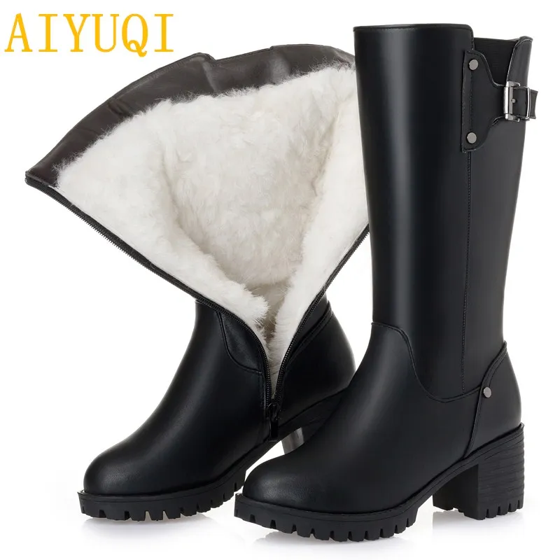 

AIYUQI Women boots big size 41 42 43 2019 new genuine leather women winter boots,Thick wool warm women snow motorcycle boots