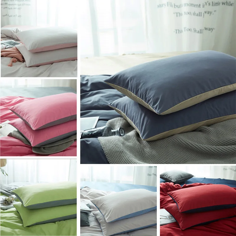 

2pcs Cotton Pillowcase Nordic Simple Rectangle Bedroom Sleeping Pillow Case Long Section Double Color Pillow Cover 48x74cm