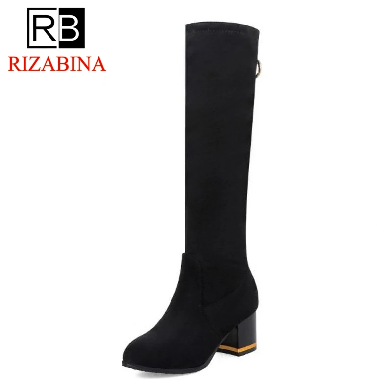 

RizaBina Size 32-43 Women Winter Knee High Boots Plush Fur Warm Long Boots Woman Thick Heel Boots Fashion Ladies Footwear