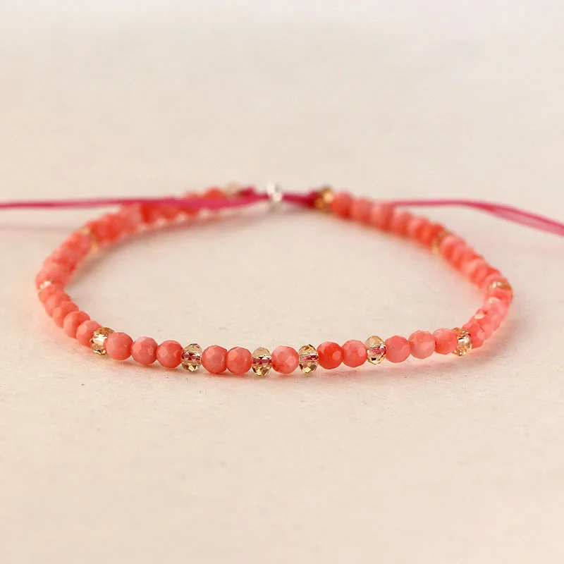 

Natural Stone Minimalist Small Beads Bracelets For Women Pink Corallite 3mm Crystal Handmade Strand Bracelet Charm DIY Jewelry