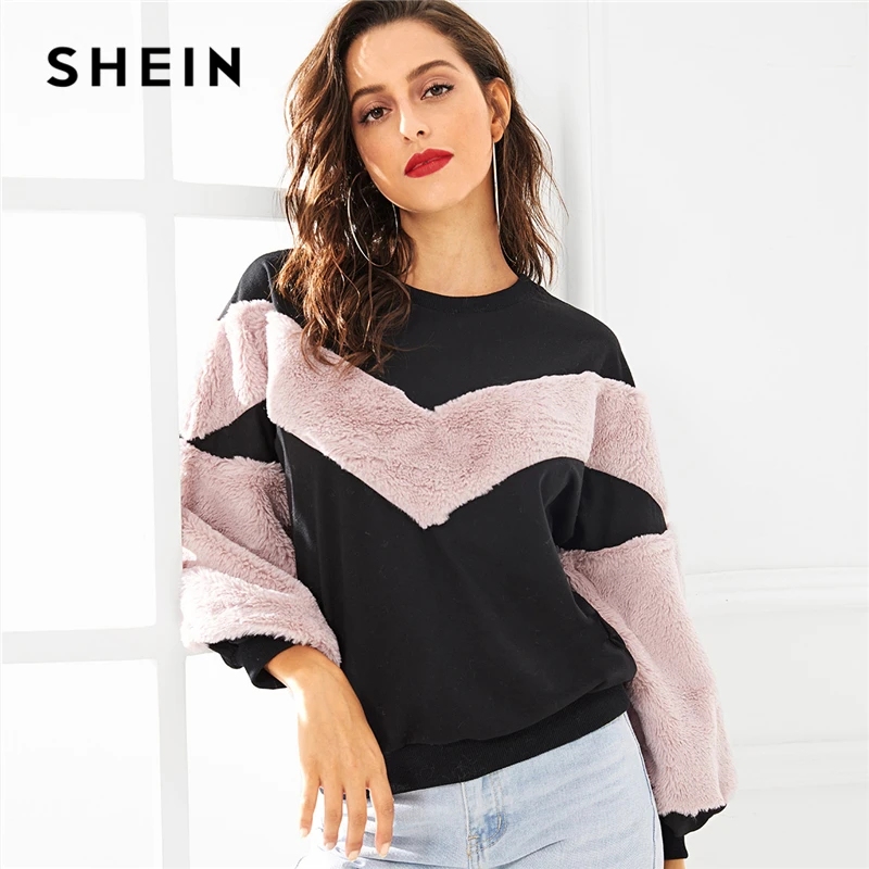 SHEIN Multicolor Two Tone Cut And Sew Sweatshirt Casual