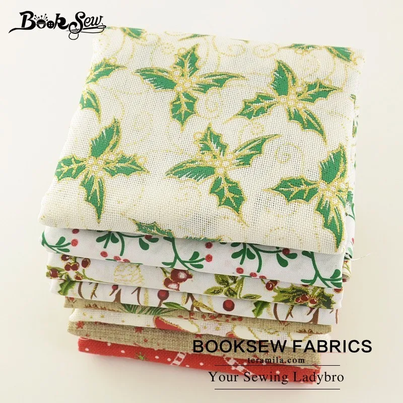 Booksew Лен Ткань 8 шт./лот 45 см x 50 нарезанные Комплект Новогодние товары Стиль Жир