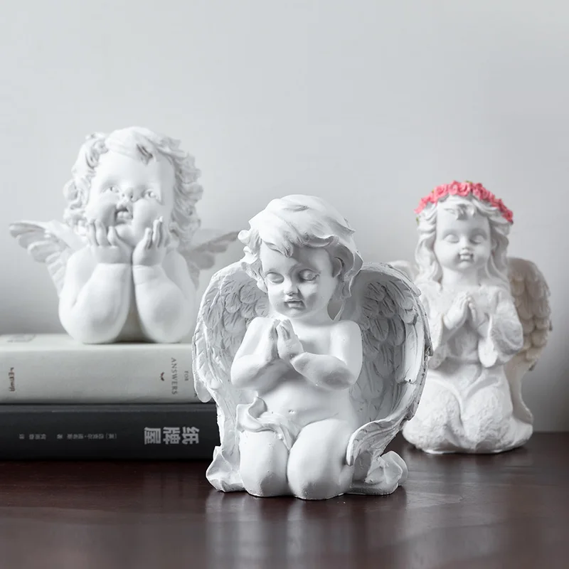 

Kawaii Resin White Angel fairy Sculpture Home Decor Crafts people girls figurines Desktop office room decorations statue gifts