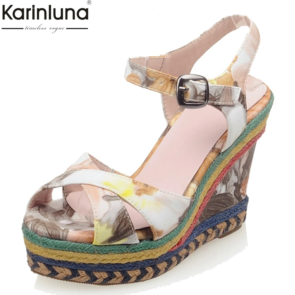 

INS Top Quality Print High Heels Wedges Sandals Woman Platform women's Sandals 2019 Leisure Large Size 32-43 Wedges Shoes Woman