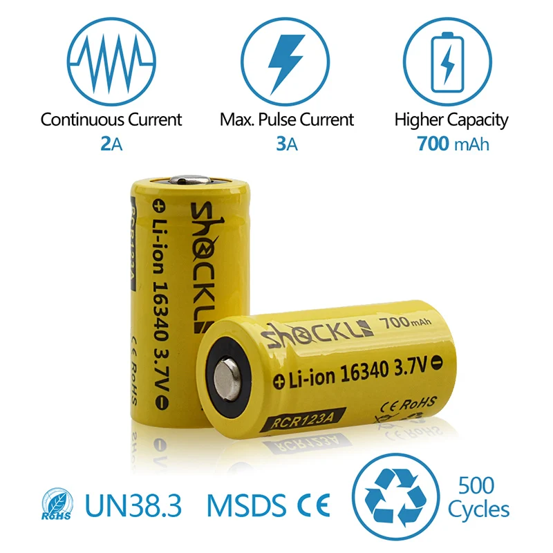 4 шт./лот аккумулятор RCR123A Shockli 16340 700 мАч 3 7 В литий ионный cr123a для домашней камеры