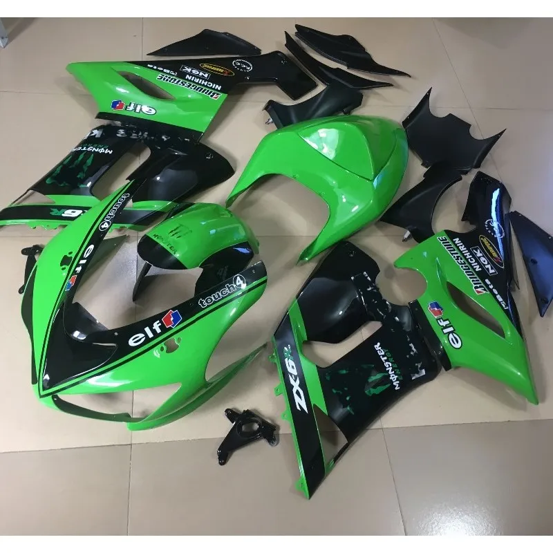 Мотоцикл комплект обтекателей для Kawasaki ZX6R ZX-6R Год 05 06 ниндзя 636 2005 2006 накладки из АБС-пластика, цвета: черный, зеленый кузов