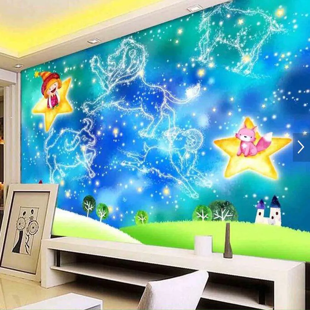 Европейская картонная детская спальня настенная фото обои телевизор диван фон Настенный декор большие фрески Роскошные Настенные