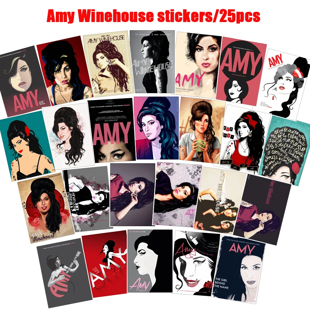 25 قطع ايمي واينهاوس الغيتار ملصقات للأمتعة محمول الفن اللوحة DIY ملصق ملصقات للماء لوح التزلج لعبة