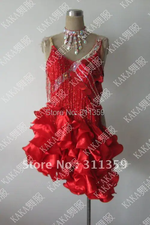 Новое Соревнование бахрома Латинский танец dress, salsa dress, KAKA-L224