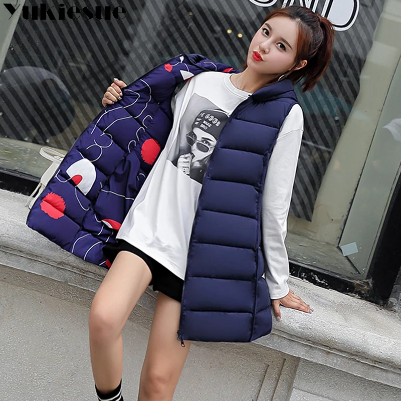 2018 Women Winter Vest Waistcoat New Women Long Vest Sleeveless Jacket Suit Collar Down Cotton Warm Vest Female 2 side to wear