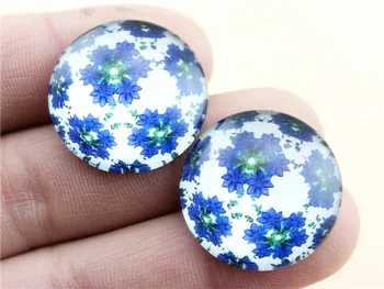 

10pcs 25mm 20mm Handmade Pattern Flower Glass Cabochon G-0064