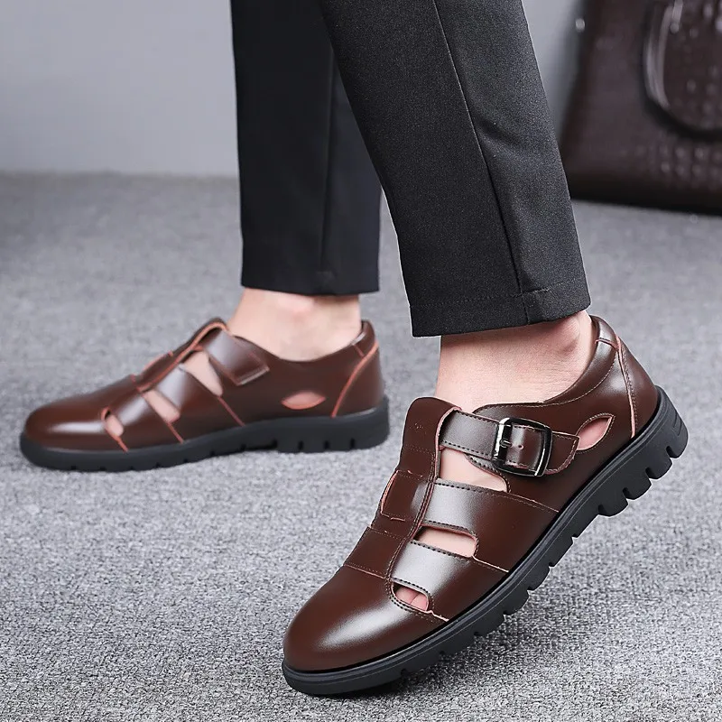 Г., сандалии Мужская Летняя обувь черная повседневная обувь кожаные мужские сандалии высококачественные летние мужские туфли, A1389