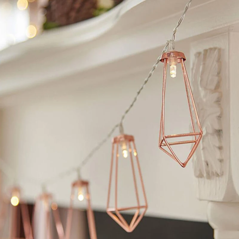 1.523 Meter Metal Lanterns Lamp Rose Gold Light String Garland Battery Powered Backyard Wire Light for Christmas Outdoor Decor (12)
