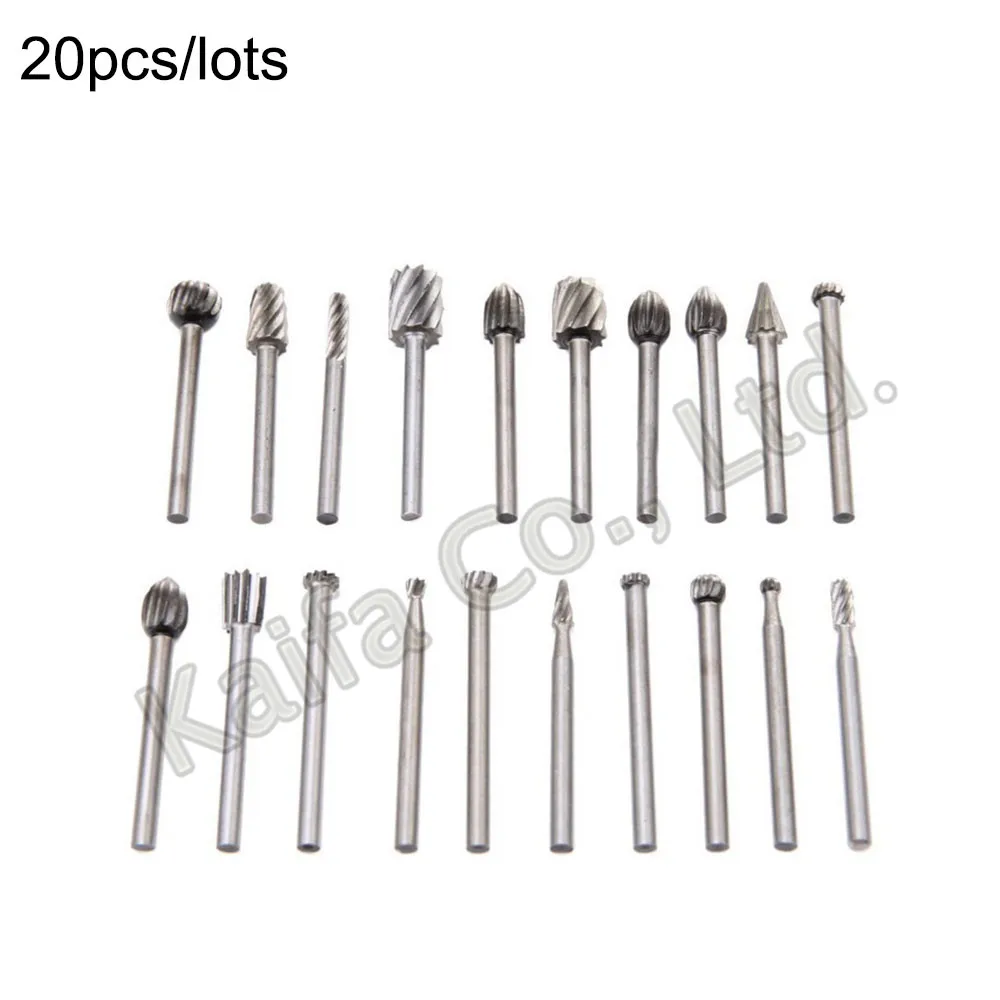 

20pcs Rotary Burrs Set 3mm Shank HSS CNC File Milling Cutter Engraving Bits for Drilling Woodwork Electric Grinding Accessories