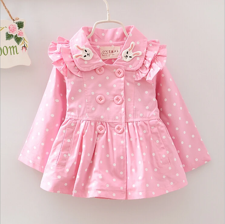 2017 Hot Children's Spring Jacket Collar Baby Girls Outwear Coats Polka