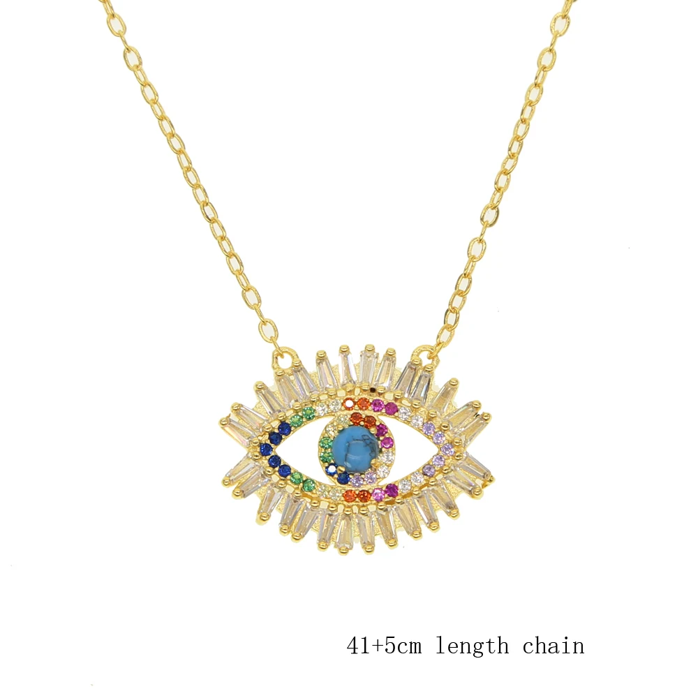 

High Quality Authentic gold color micro pave multicolored stone 2019 Evil eye Pendant elegant Necklaces For Women Jewelry Gift