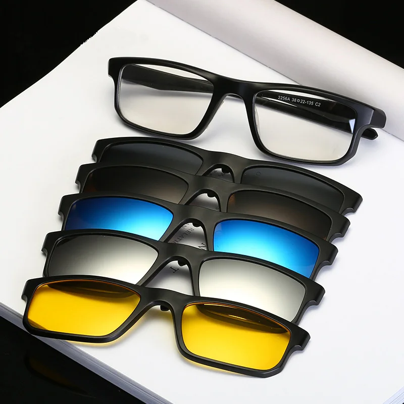 

With 5 clip on Polarized Sunglasses Magnetic Adsorbent Glasses Frame Men Women Optical Spectacle Frame myopia eyeglasses