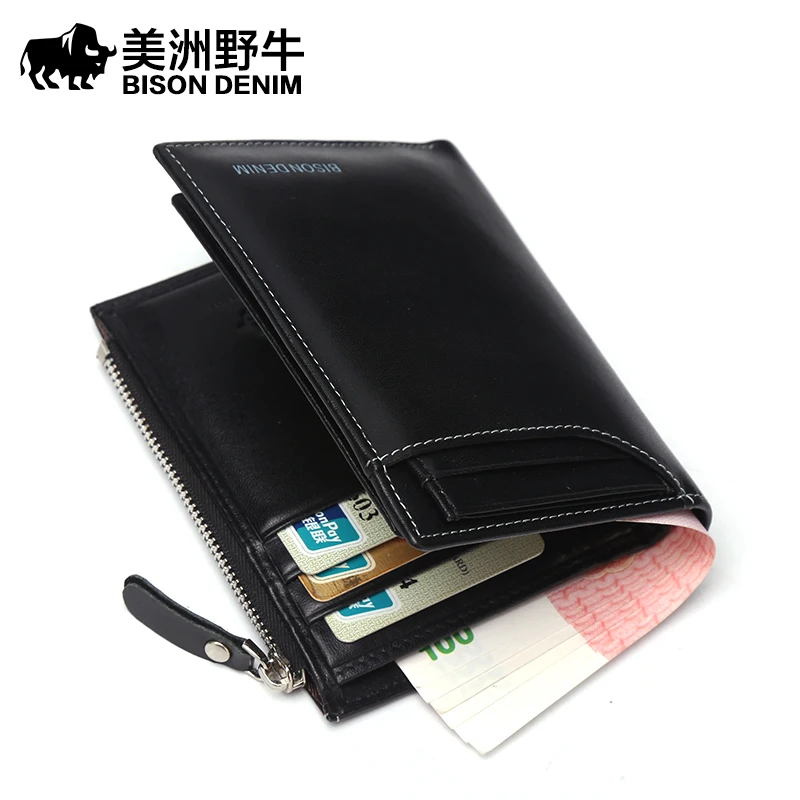 

2017 BISON DENIM Brand Men Wallet Genuine Leather Top Cowhide Purse Credit Card Wallet Men's Driver License Wallet Free Shipping