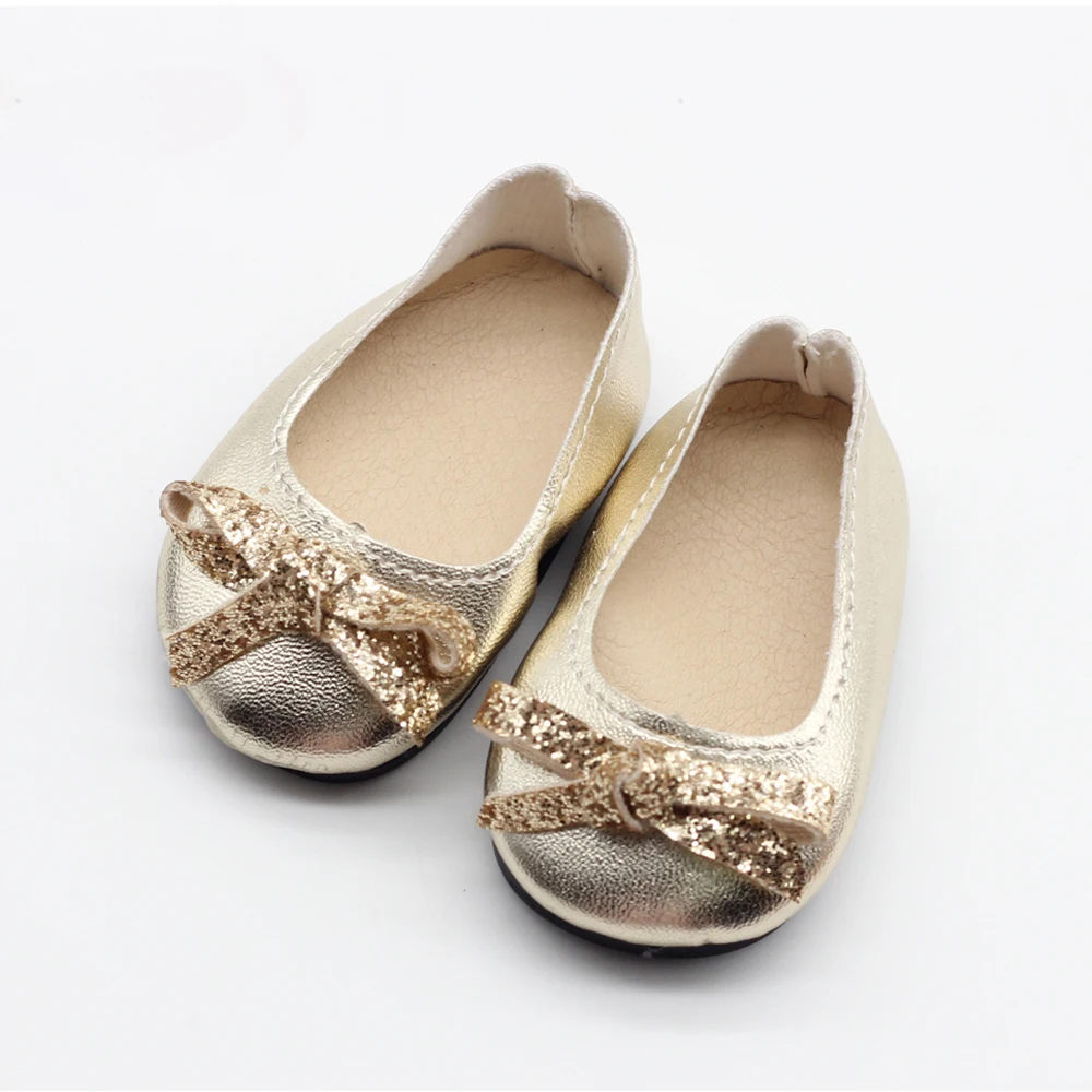 Golden Sequins bowknot Shoes Wear For 43cm Baby Born zapf doll fit 18inch American Girl dolls
