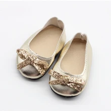 Golden Sequins bowknot Shoes Wear For 43cm Baby Born zapf doll fit 18inch American Girl dolls