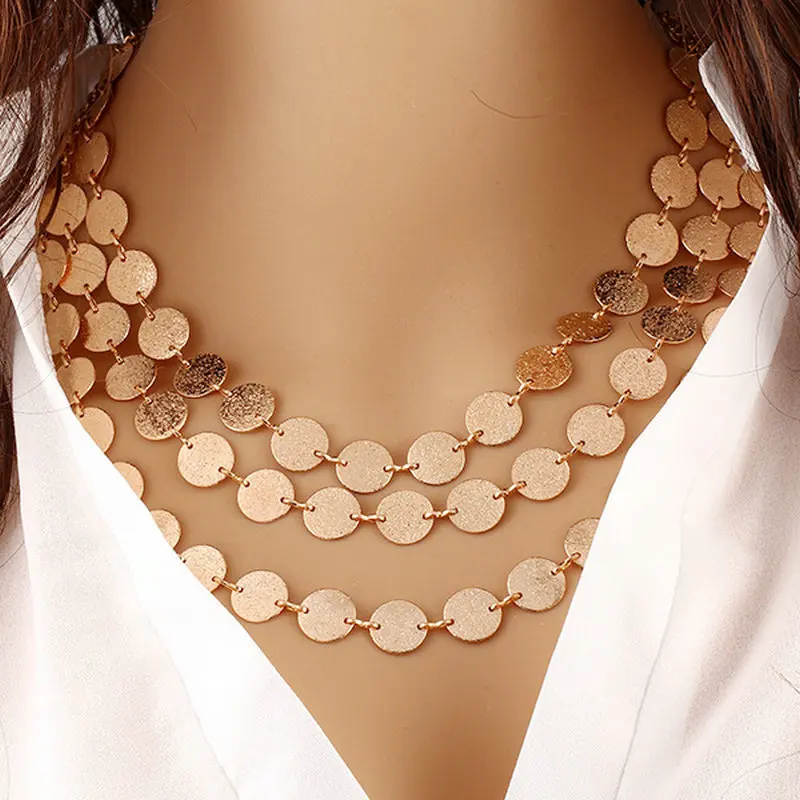 

New Long multi layer necklace gold Beard Round charm bohemian necklace collar choker with pendant women statement jewelry