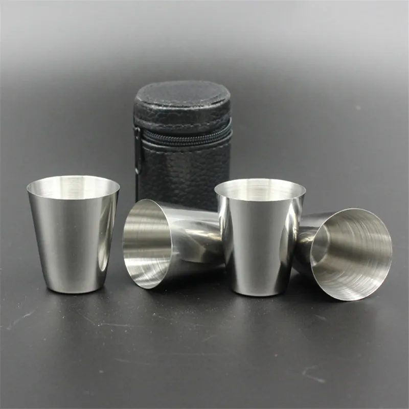 

4pcs 304 Stainless Steel Cups Milk Wine Beer Whiskey Mugs Outdoor Camping Travel Mug with Mug Sleeve