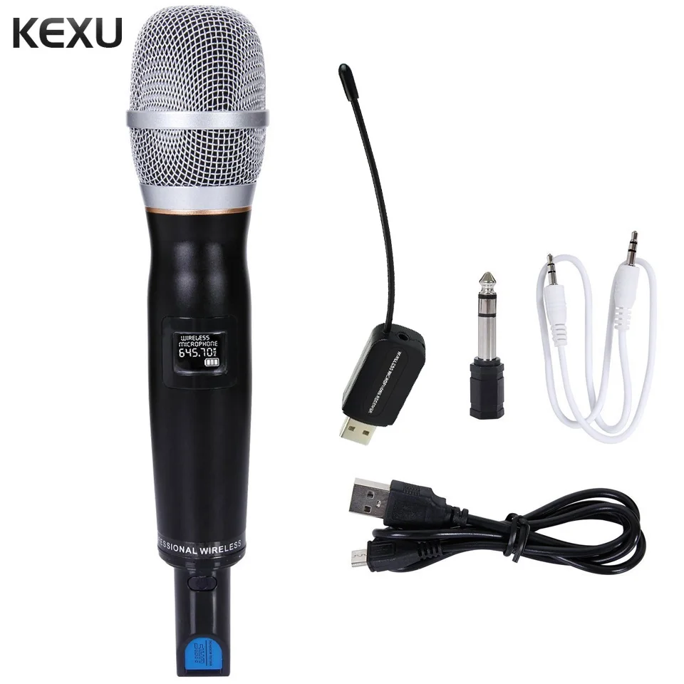 KEXU Pro UHF беспроводной микрофон проводной микрофон с приемником аудио кабель USB зарядка для внутреннего активного отдыха микрофон