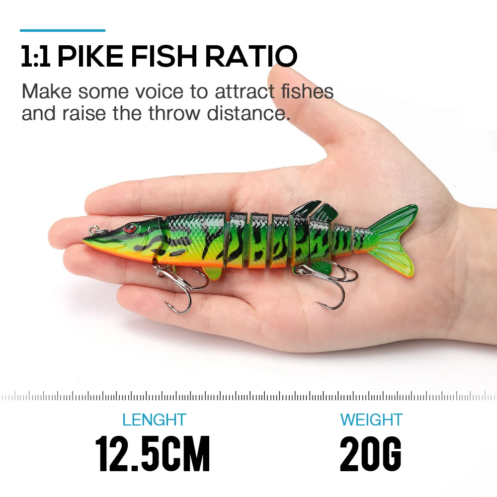 VTAVTA 12.5cm 20g 9-segement Swimbait Pike Wobblers Crankbait Fishing Lure Multi Jointed Hard Bait Musky Sinking Isca Artificial