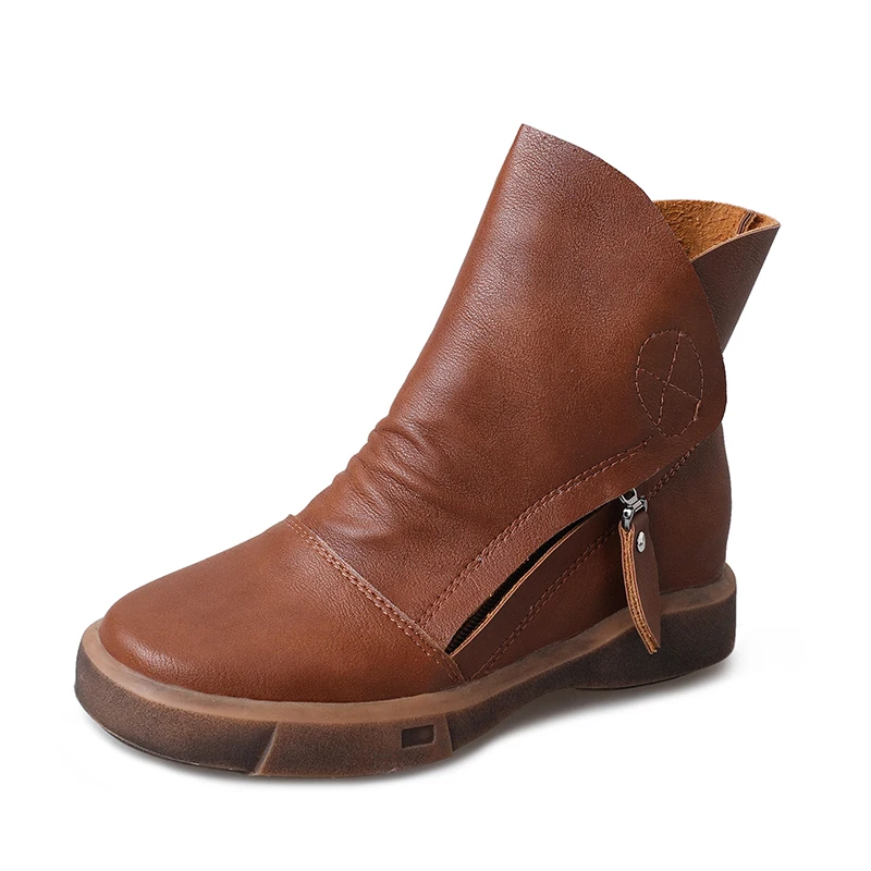

Lucyever Leather Ankle Boots for Women Flat Heels Vintage Brown Black Waterproof Short Booties Ladies Winter Western Shoes Woman