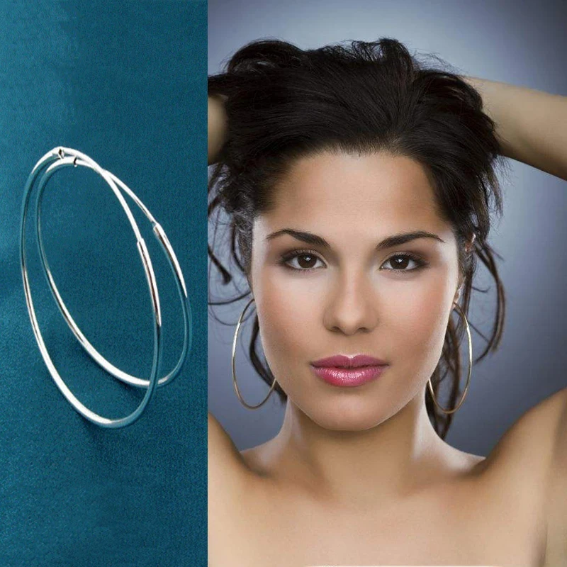 

Large Size 925 Sterling Silver Big Hoop Earrings For Women Simple Round Circle Earrings Hoops Ear Rings Earings Jewelry