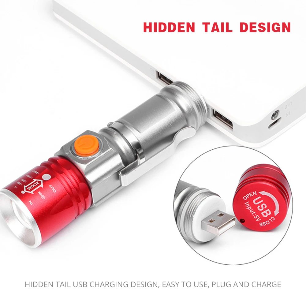 Excellent Bicycle light 4 color LED portable flashlight built-in rechargeable lithium battery USB charging waterproof zoom 3 mode lighting 1