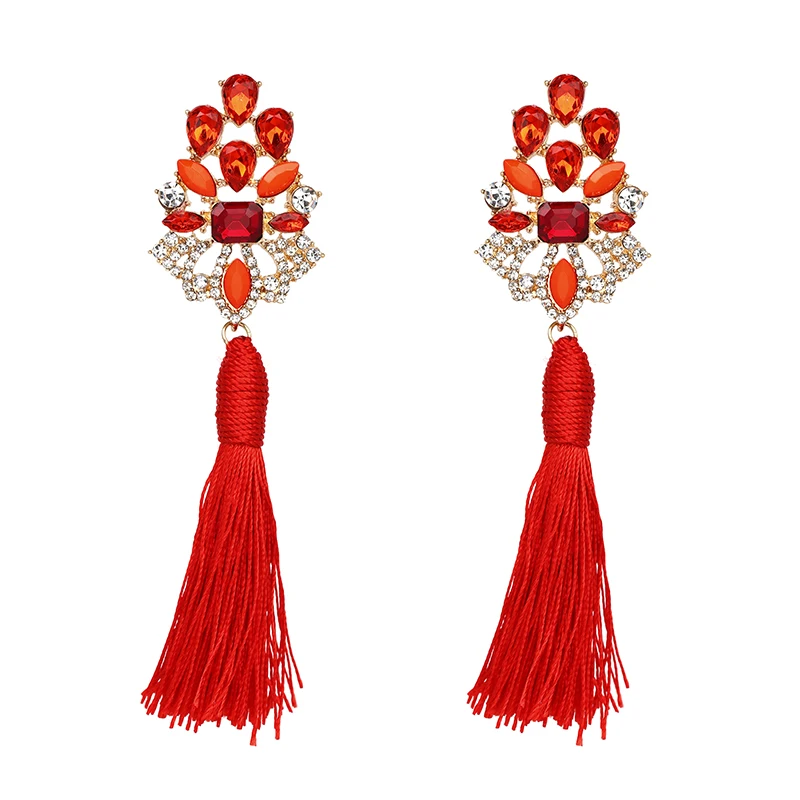 Ethnic New Women's Drop Earring Jewelry Accessories Big Crystal Tassel Earrings Fringed Earrings pendientes