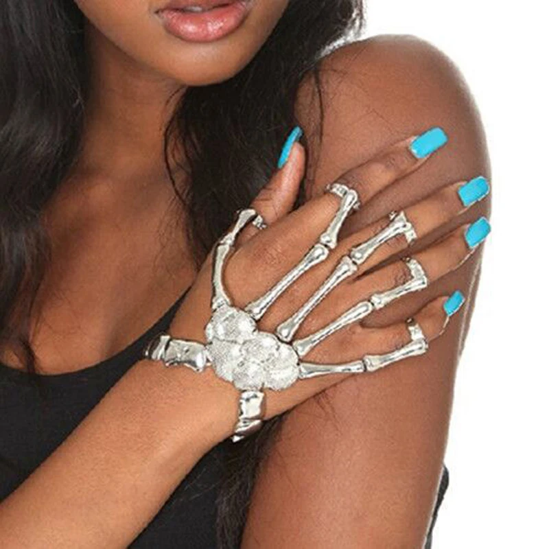 Стимпанк браслет ювелирные изделия Pulseiras Pulseira кости скелета черепа руки браслеты на пальцы и браслеты для женщин Хэллоуин ювелирные изделия