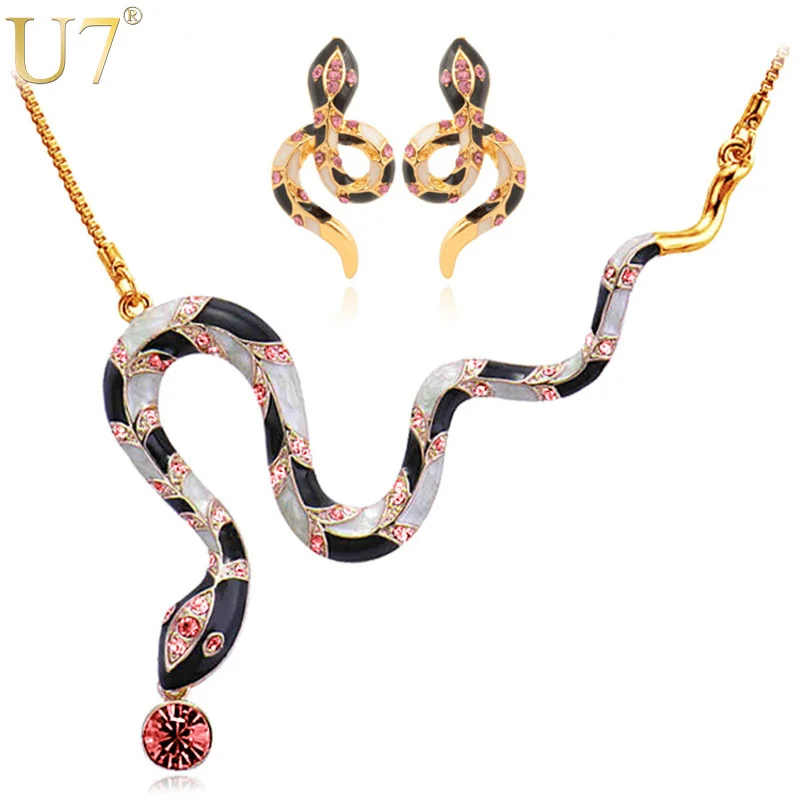 Комплект из колье и серёг гвоздиков в форме змеи|jewelry sets for women|rhinestone jewelry setjewelry |