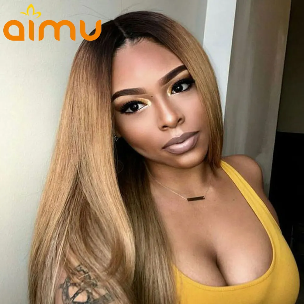 

Deep Part Ombre Lace Wigs 1B 27 250% Brazilian Straight Lace Front Human Hair Wigs Remy Dark Roots Honey Blonde Lace Front Wig