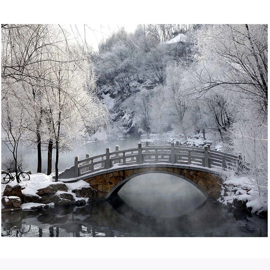 

Needlework Handcraft Diy Diamond Painting Landscape Diamond Embroidery Winter snow bridge Scenery Drill Home Decor Picture ZC411