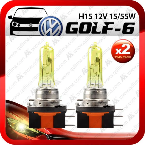 2pcs H15 12v 15/55w halogen xenon white auto bulb yellow globe for VW
