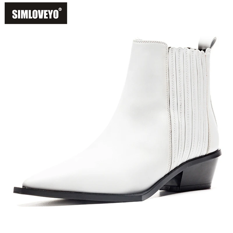 

SIMLOVEYO 2019 new arrival ankle boots for women genuine leather autumn Spring boots pointed toe punk new boots ladies shoes