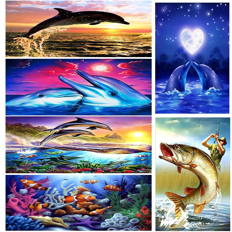 10 pattern 5D Diamond Painting Embroidery Cross Stitch Aquatic Animal Dolphin Fish image Mosaic Hobby crafts Needlework decor | Дом и сад