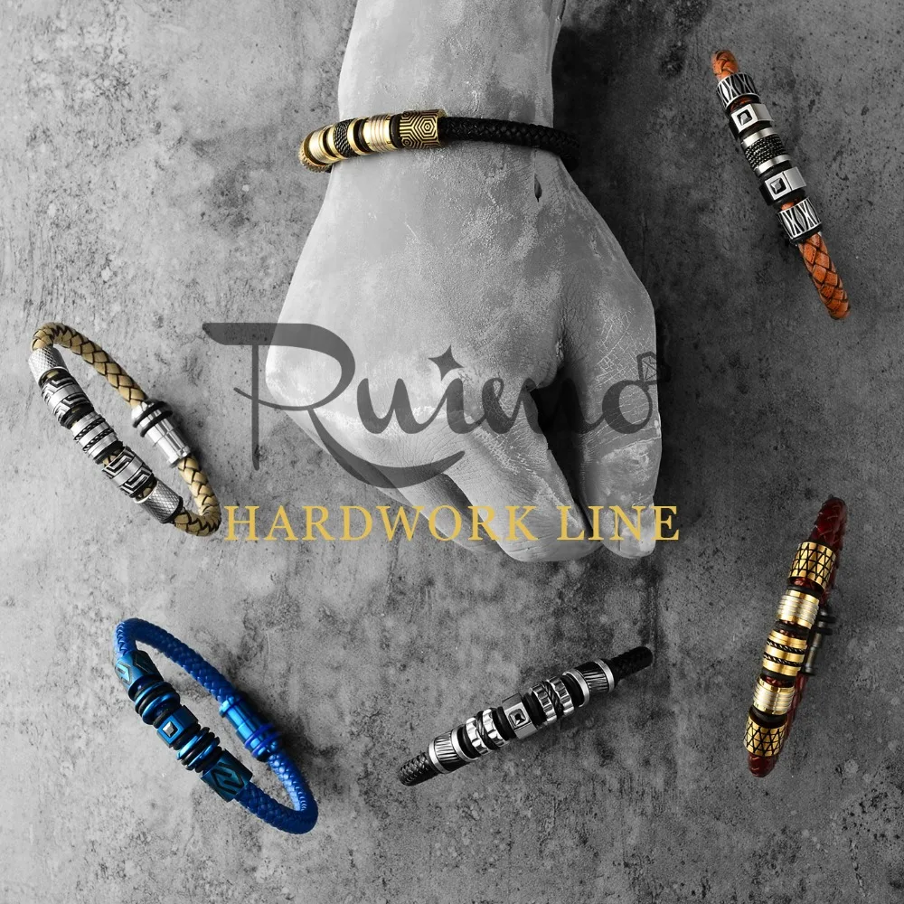RUIMO, модные мужские браслеты из натуральной кожи, 316l, нержавеющая сталь, золотой браслет для мужчин, магнитные браслеты, мужские ювелирные изделия