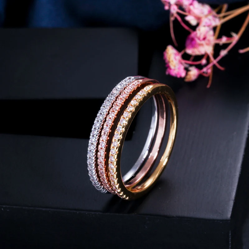 CWWZircons 3 тонов цвет Высокое качество микро Pave CZ OL брендовые ювелирные изделия Модные кубический цирконий обручальное кольцо для женщин R094