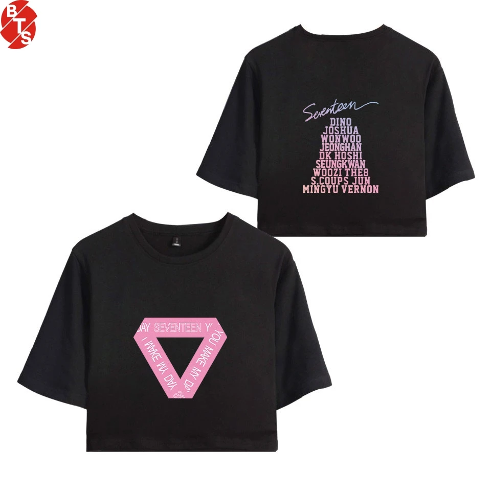 Женский короткий топ с принтом SEVENTEEN Кей поп летние модные футболки коротким