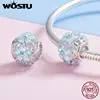 WOSTU Hot Sale 925 Sterling Silver Elegant Blue Daisy Charm Beads Fit Brand DIY Brand Bracelet Jewelry Making Dropship FIC941 ► Photo 3/6