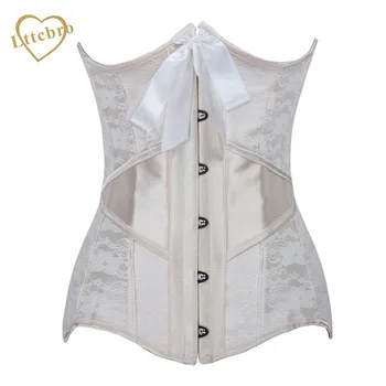 

Underbust Corset Top 2016 New Lace Satin Sexy Gothic Beige Steel Boned Corset Bustiers Waist Trainer Slimming Underwear Lingerie