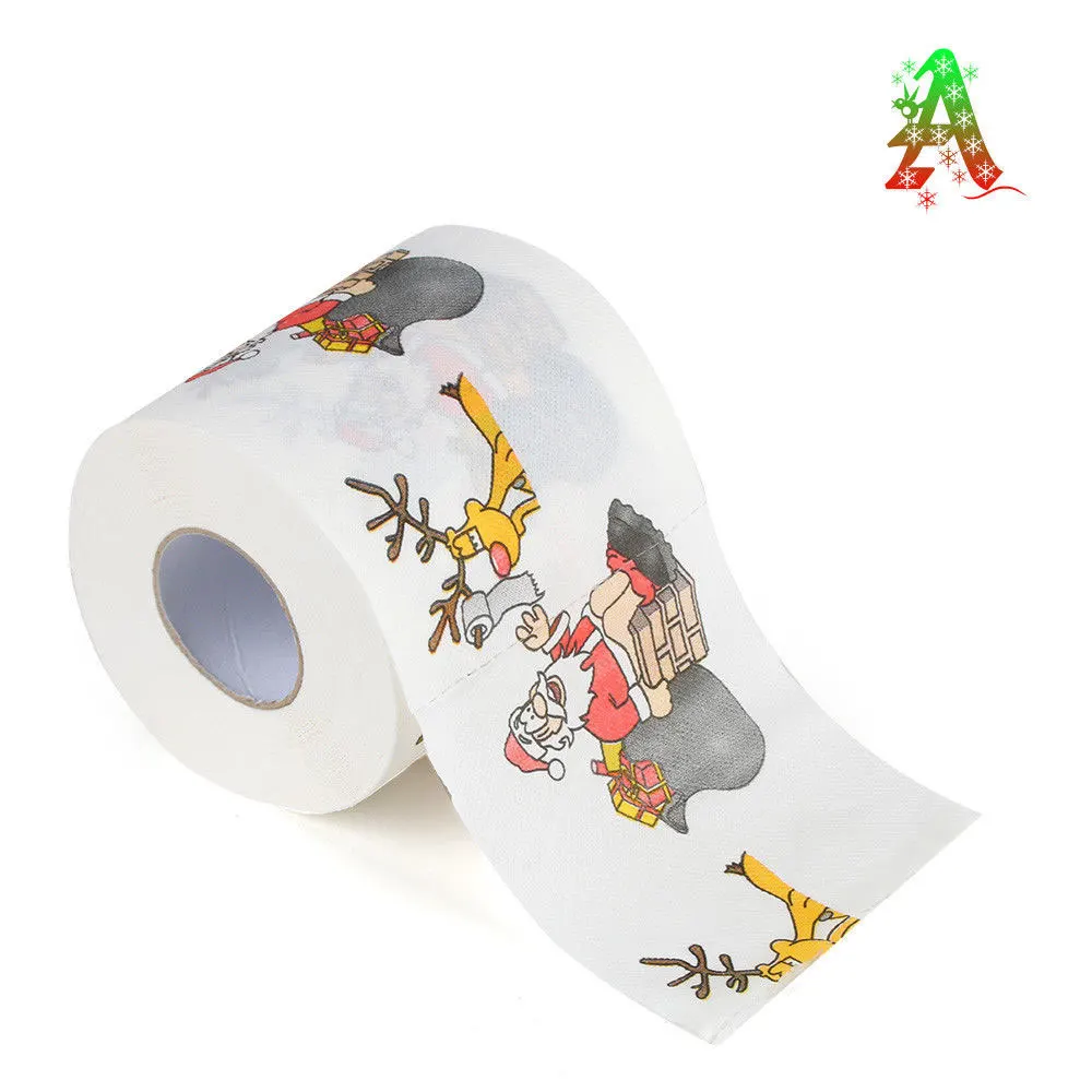 Туалетная рулонная бумага туалетная бумага вечерние декор, 4 вида рисунков, Санта Клаус практичная мультяшная рулон туалетной бумаги забавные Ванная комната деко