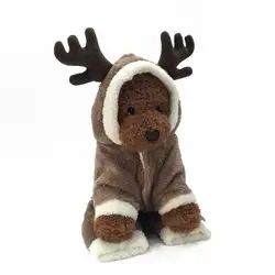 Симпатичные Лось дизайн Pet одежда мягкая удобная хлопковая рубашка с капюшоном четыре ноги зимой собака пальто костюм, платье на Рождество