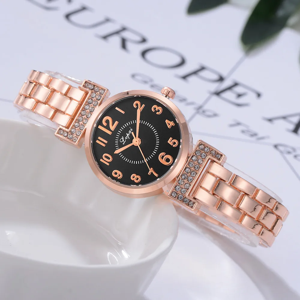 New Lvpai Fashion Brand Round Crystal Women Bracelet Watch Rose Gold Quartz Wristwatches Women Dress Watches Gift Clock