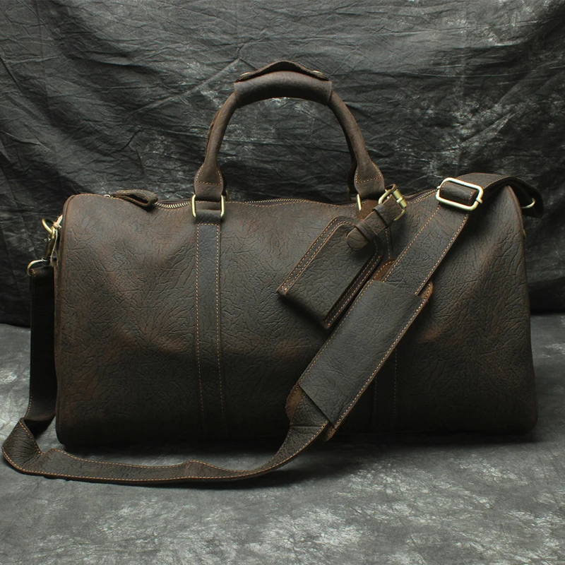 

Vintage Natural Cowhide Men Casual Travel Boston Bag Genuine Cow Leather Retro Male Large Duffle Bag Man Single Shoulder Bag